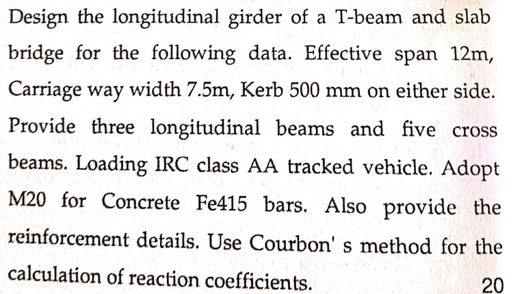 Design the longitudinal girder of a T - beam and