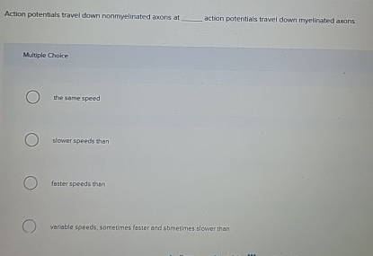 Action potentials travel down nonmyelinated axons