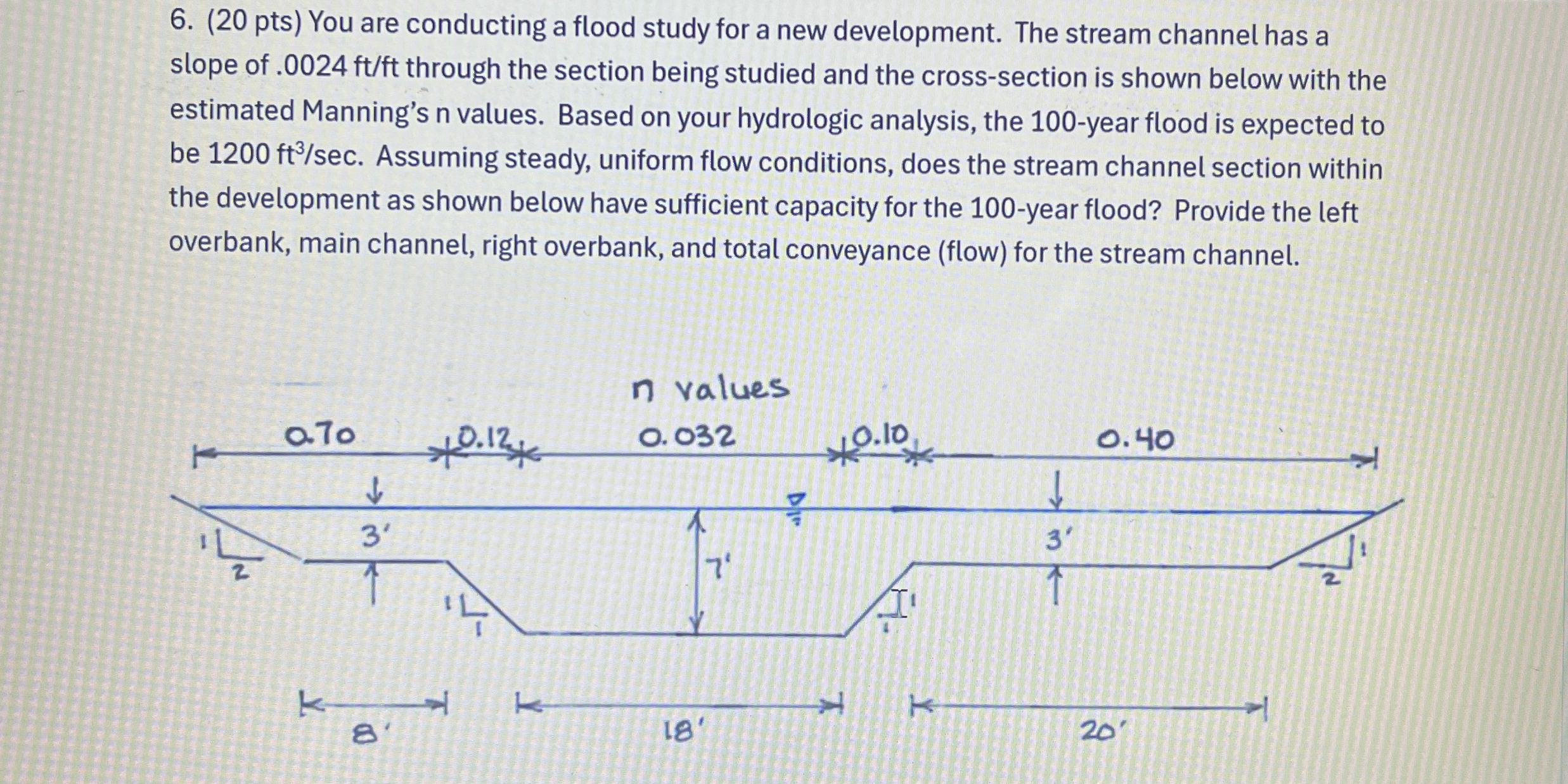 ( 2 0 pts ) You are conducting a flood study for