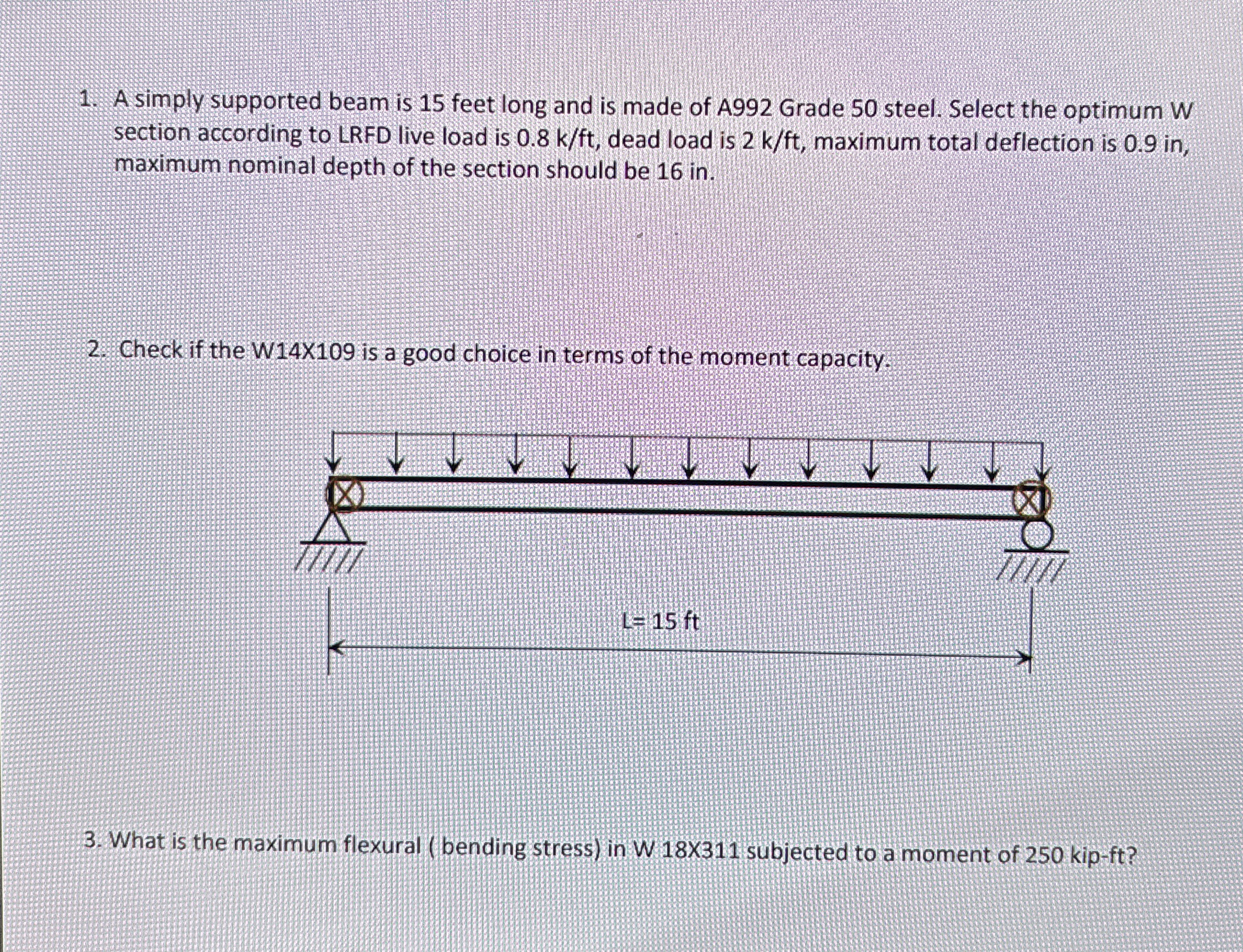A simply supported beam is 1 5 feet long and is