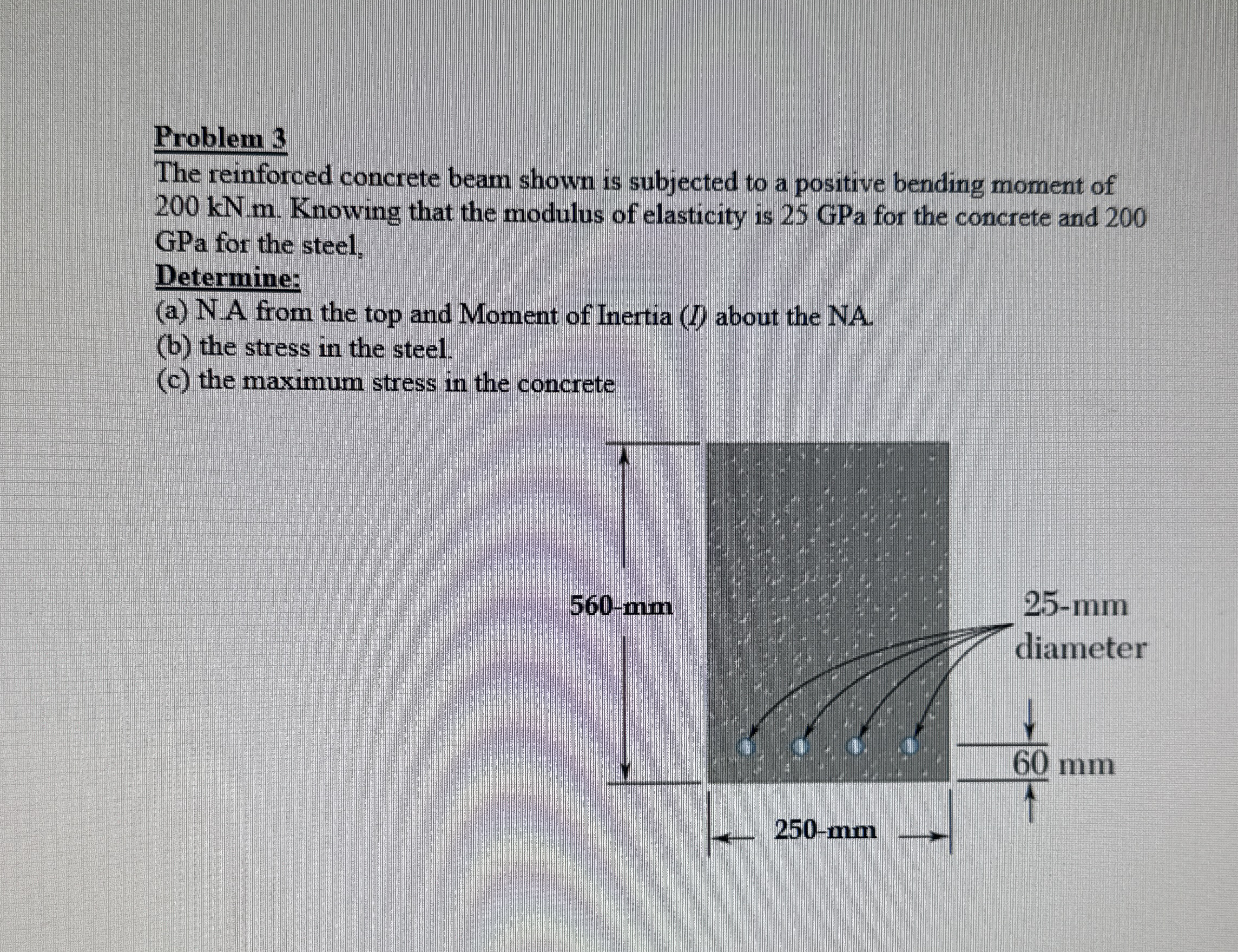 Problem 3 The reinforced concrete beam shown is