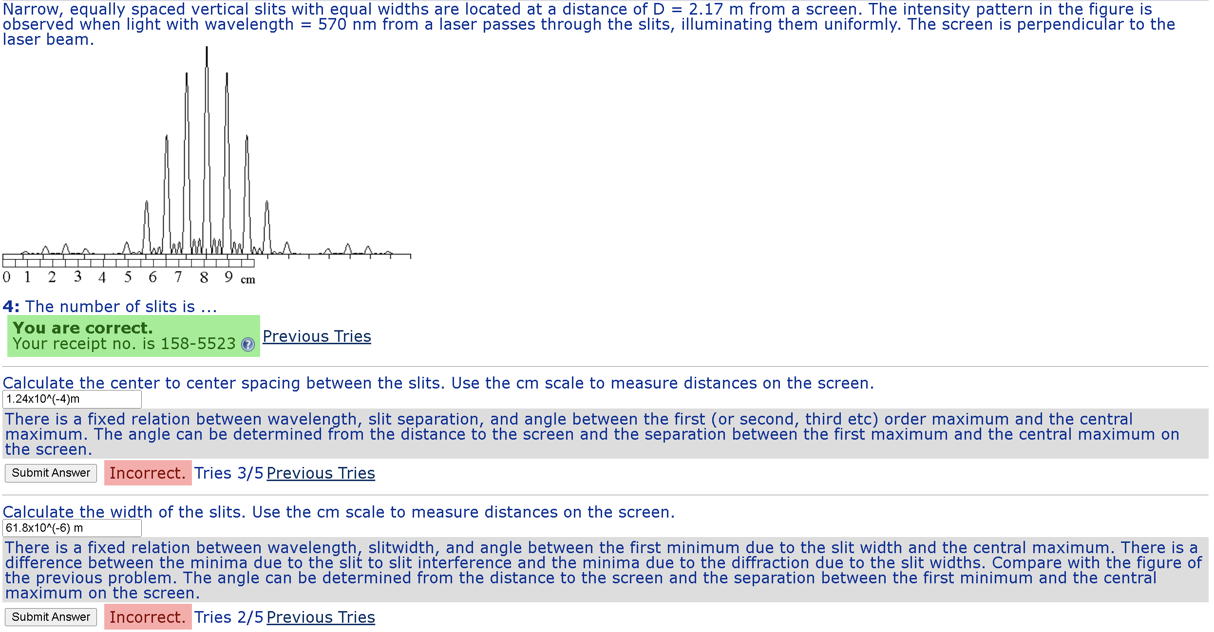 Narrow, equally spaced vertical slits with equal