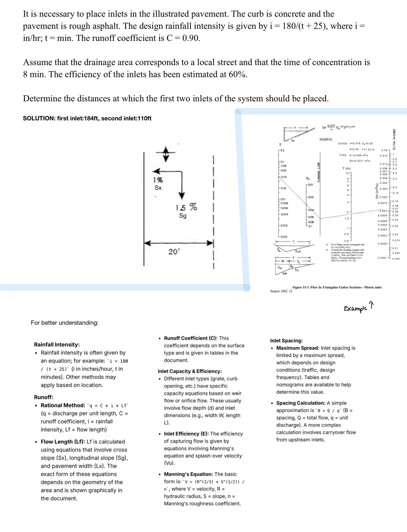 pavement is rough asphalt. The design rainfall