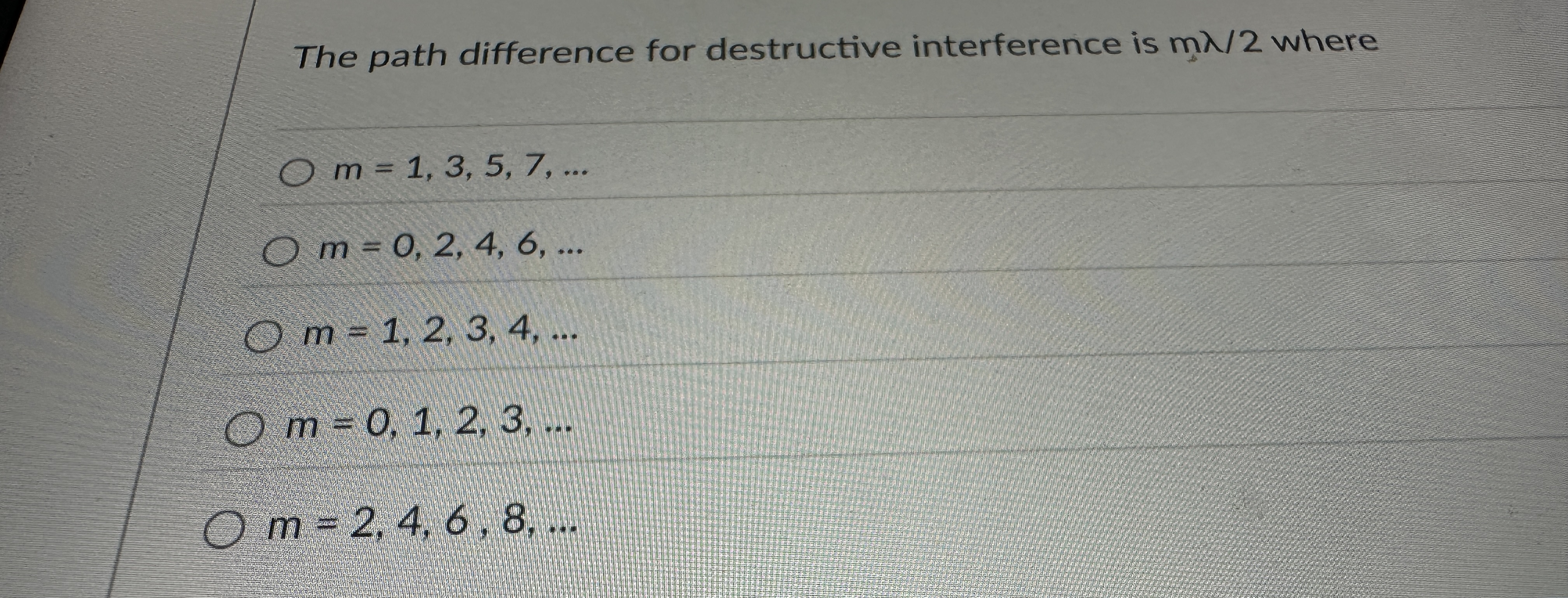 The path difference for destructive interference