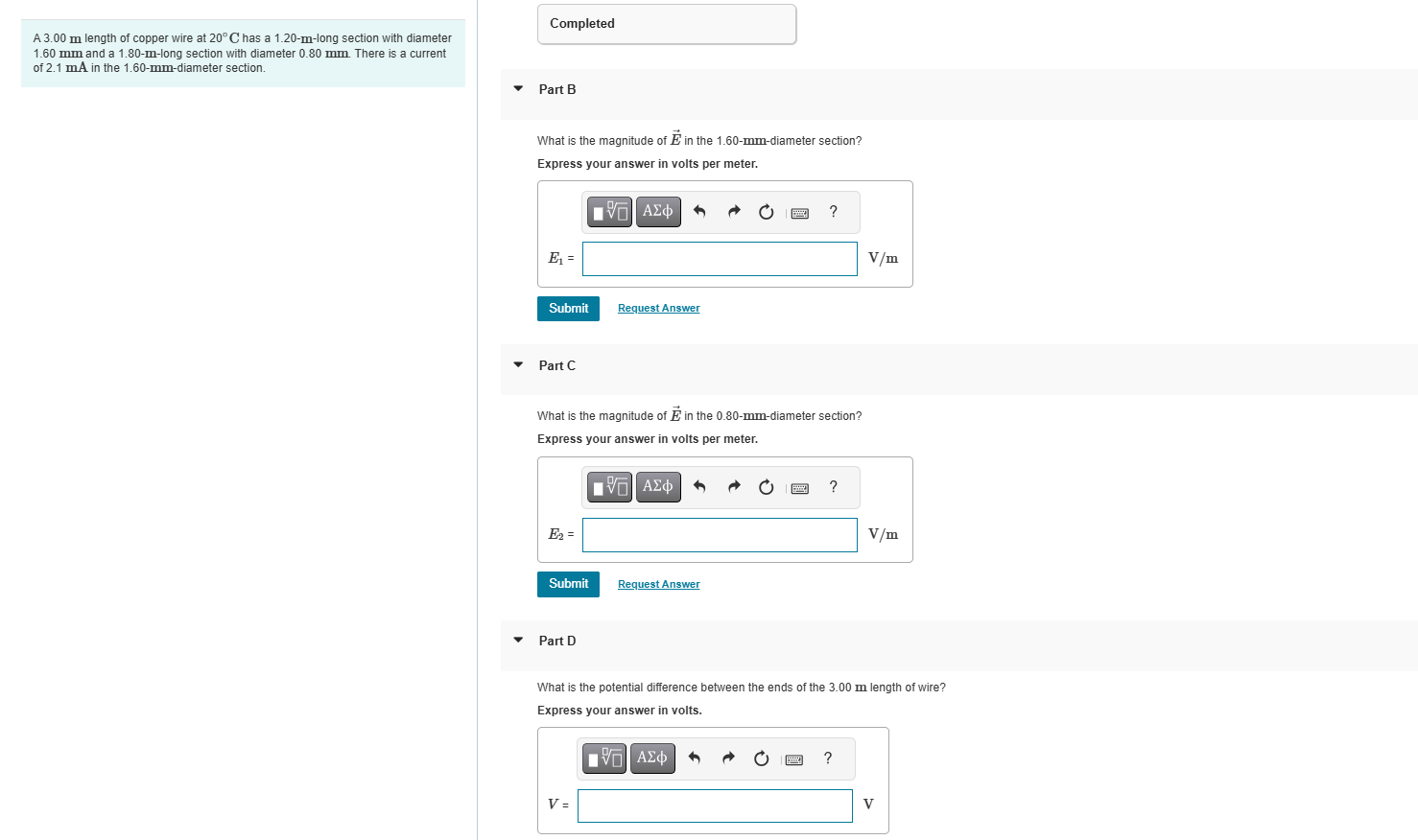 5 ) A 3 . 0 0 m length of copper wire at 2 0