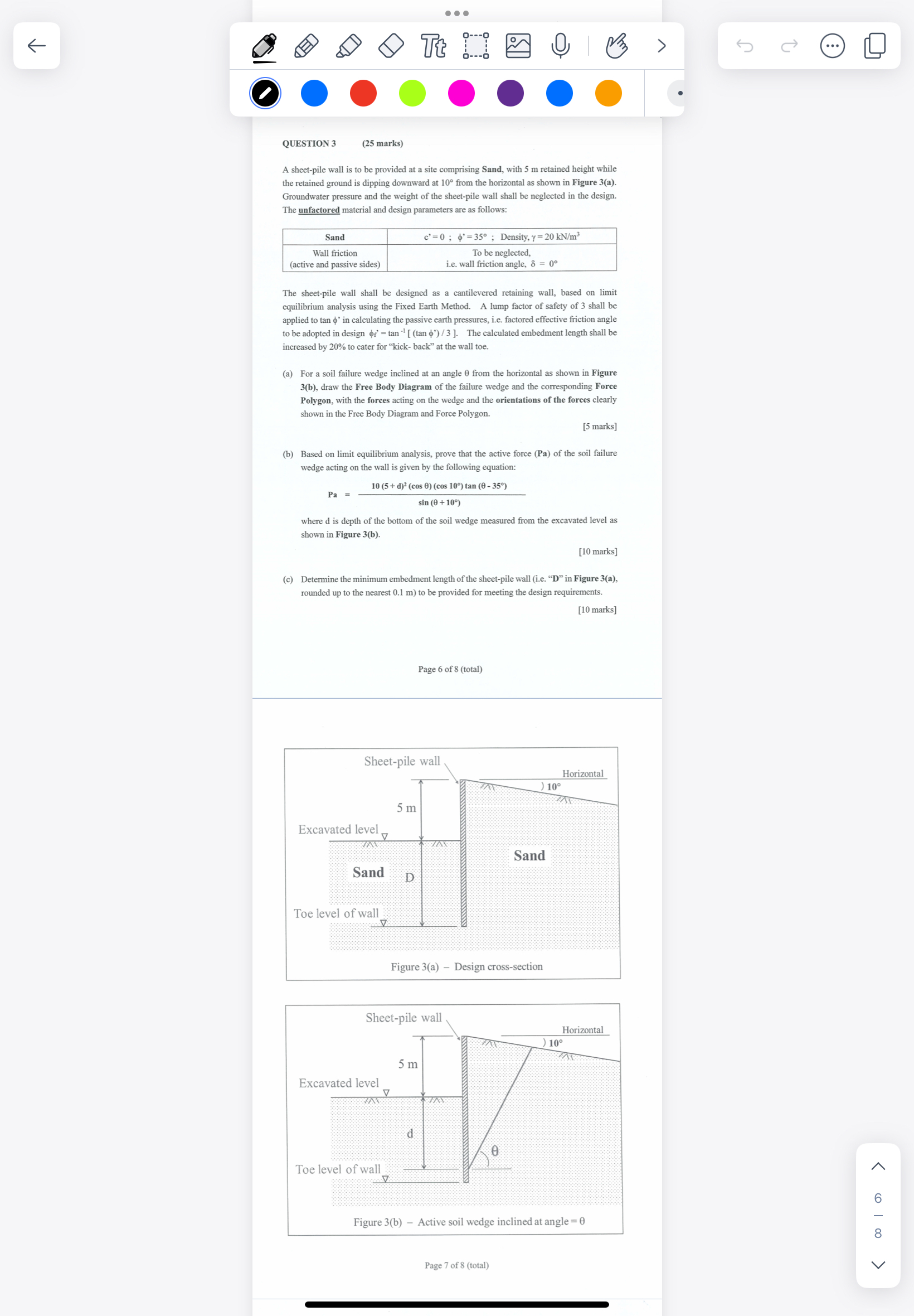QUESTION 3 , ( 2 5 marks ) A sheet - pile wall is