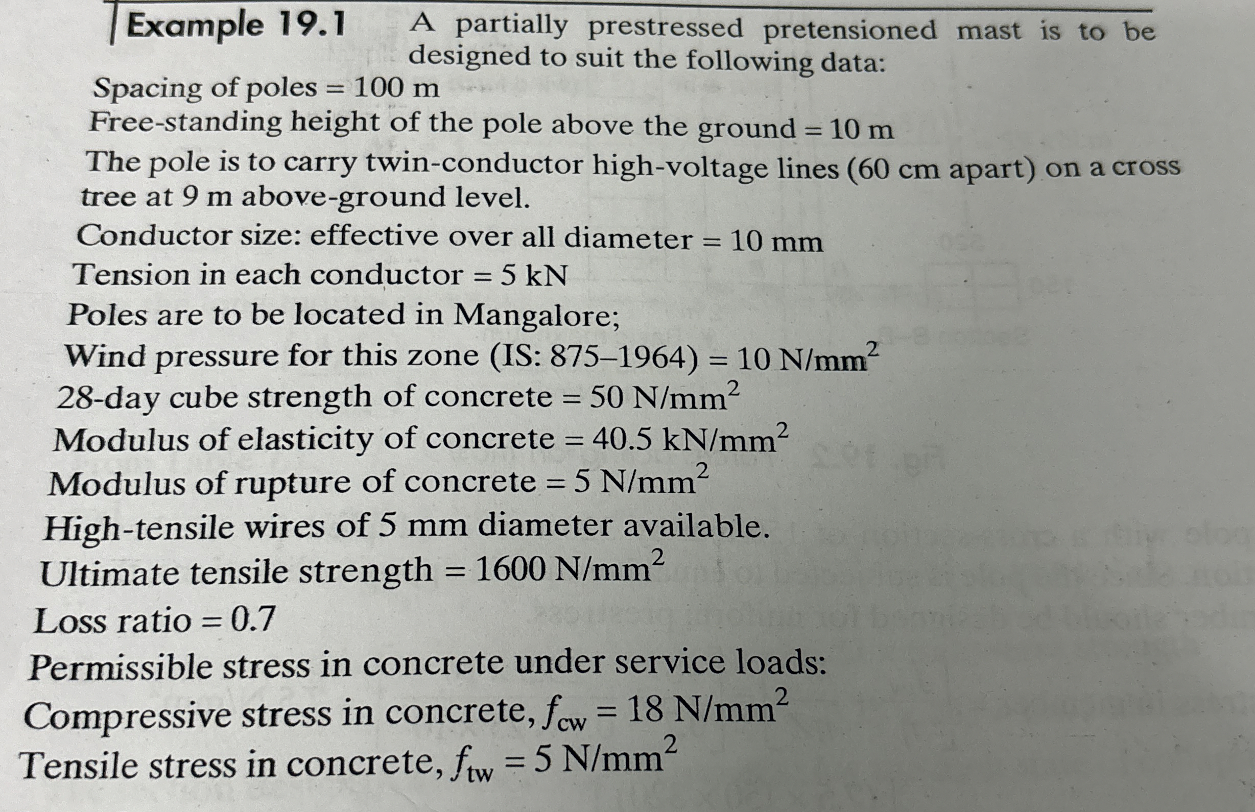 Example 1 9 . 1 A partially prestressed