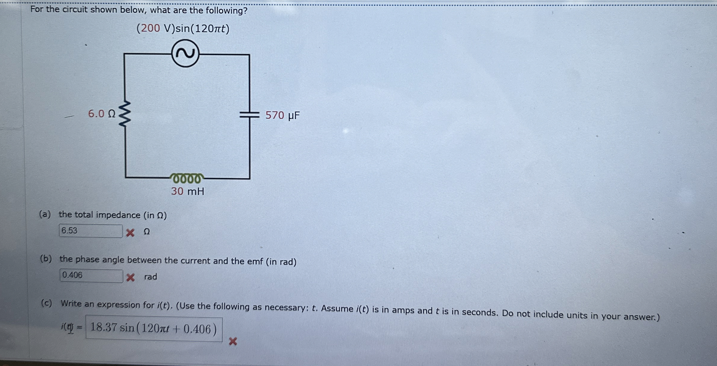 For the circuit shown below, what are the