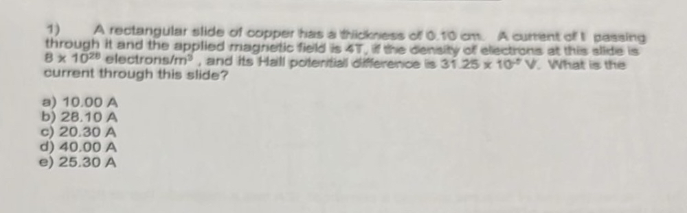 A rectanguiar slide of copper has a thickness of