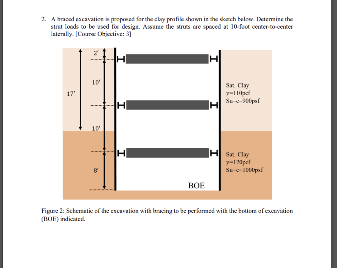 2 . A braced excavation is proposed for the clay