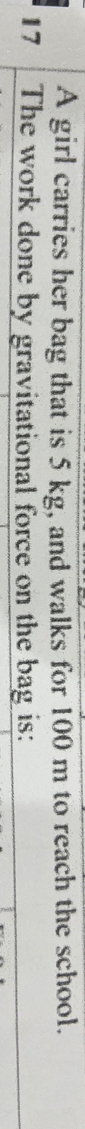 A girl carries her bag that is 5 kg , and walks