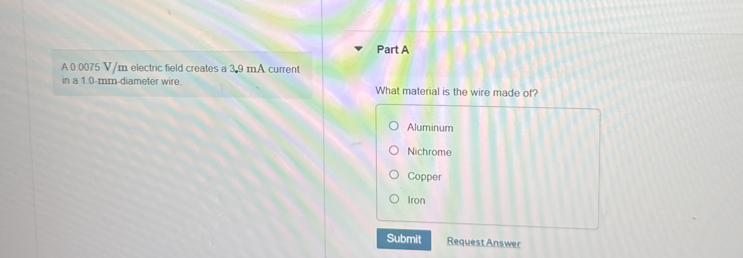A 0 . 0 0 7 5 V m electric field creates a 3 . 9
