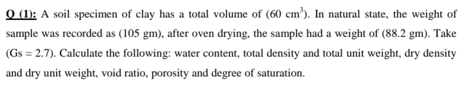 soil specimen of clay has a total volume of ( 6 0