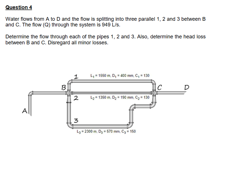 Question 4 Water flows from \ ( A \ ) to \ ( D \
