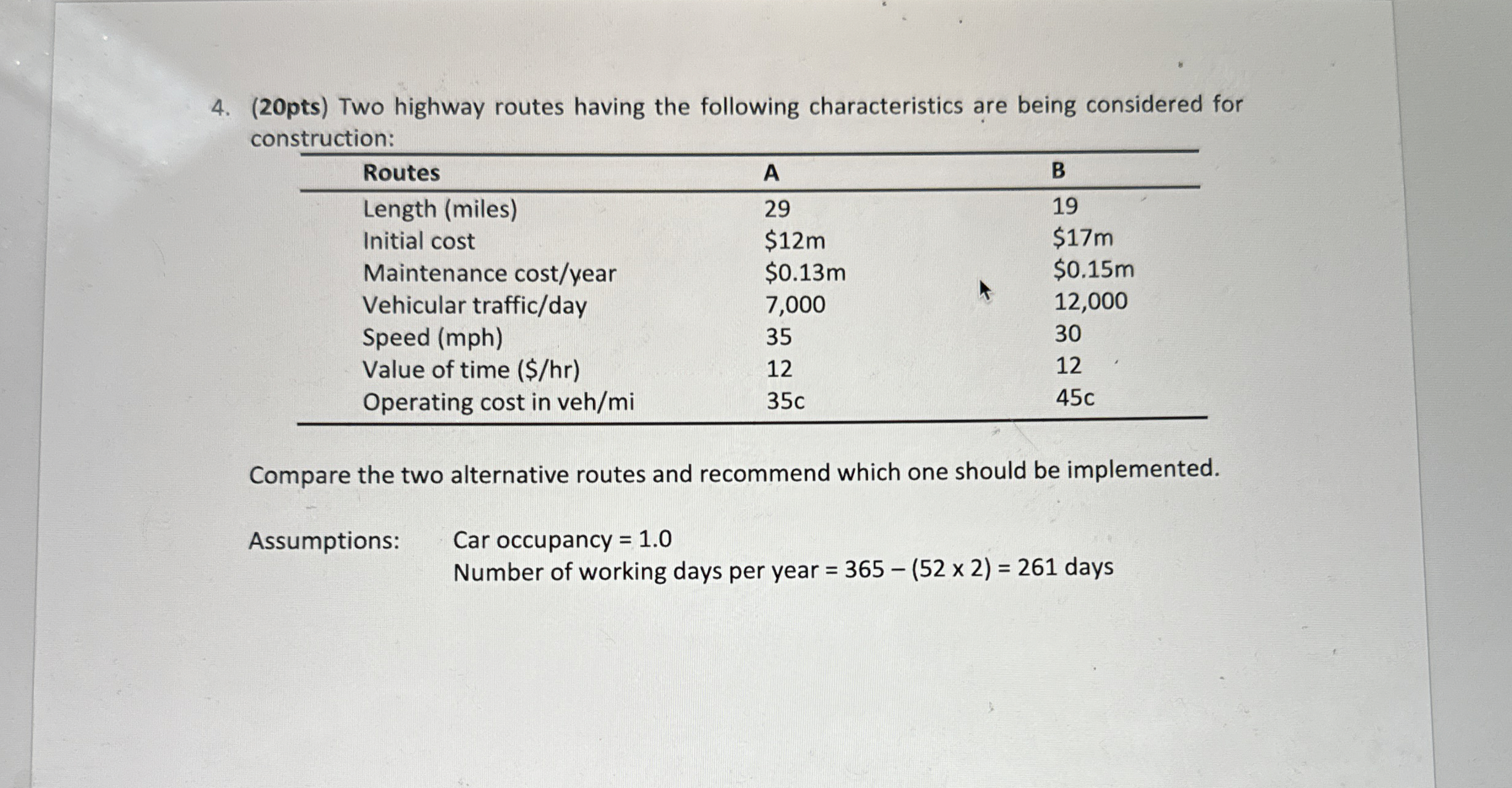( 2 0 pts ) Two highway routes having the