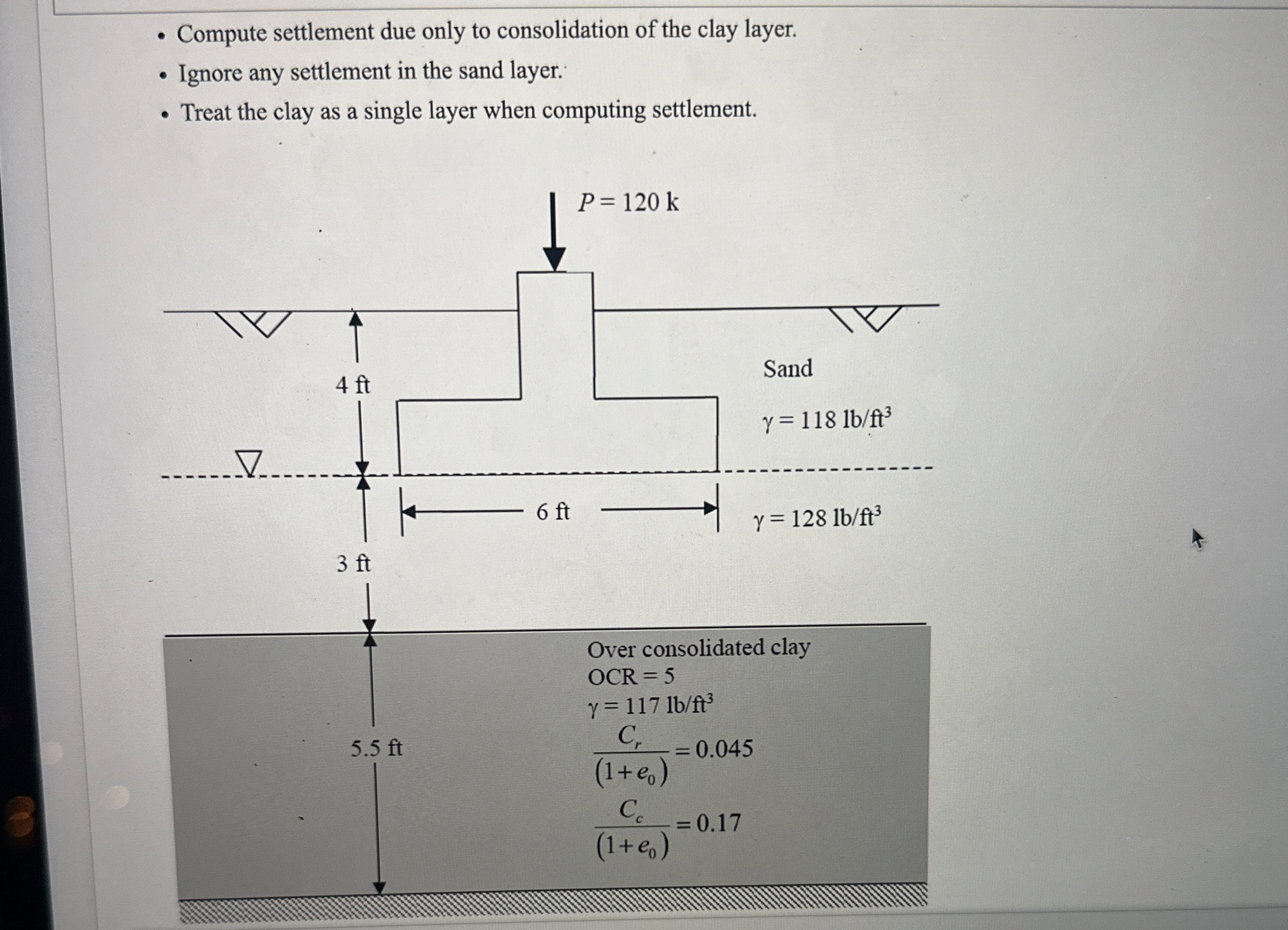 Compute settlement due only to consolidation of
