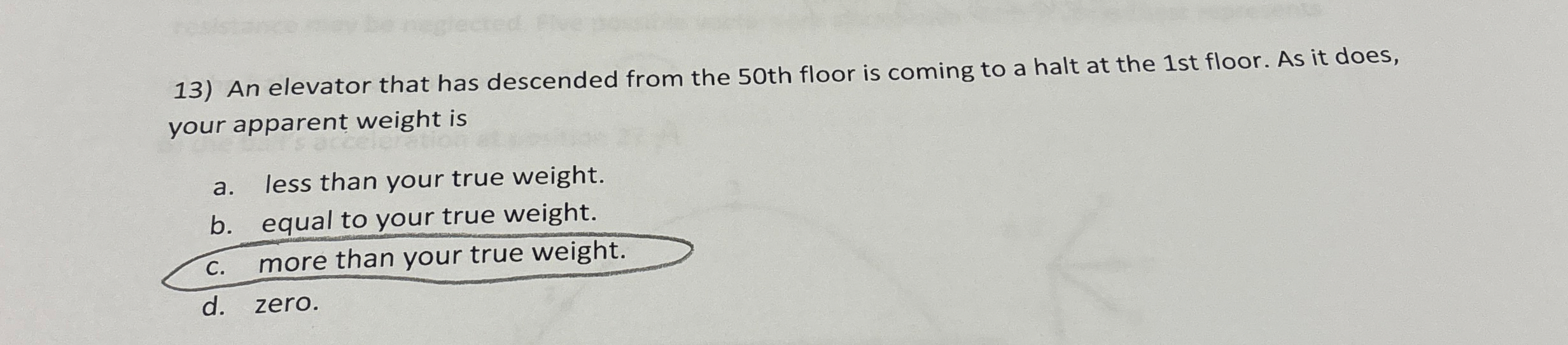 An elevator that has descended from the 5 0 th