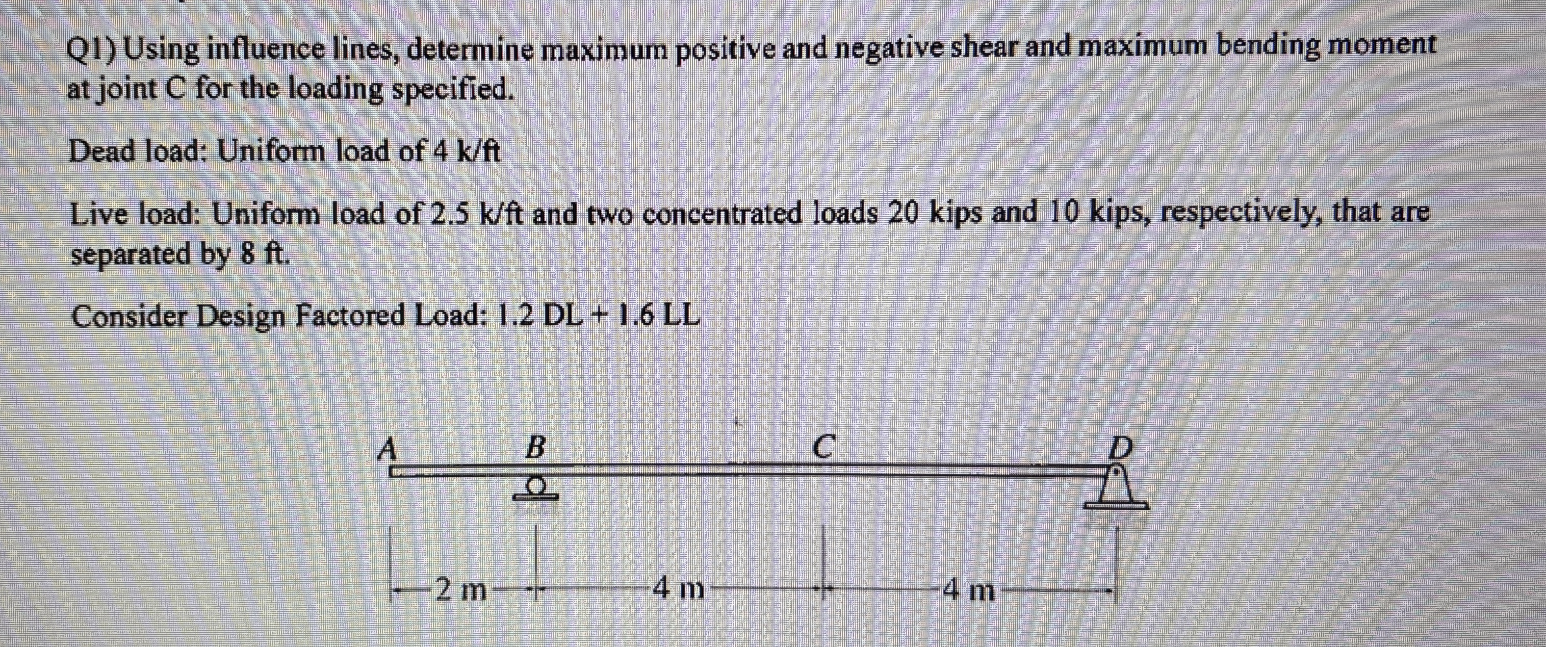Q 1 ) Using influence lines, determine maximum
