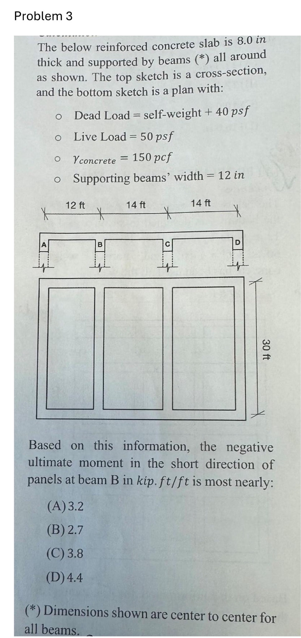 The below reinforced concrete slab is 8 . 0 in