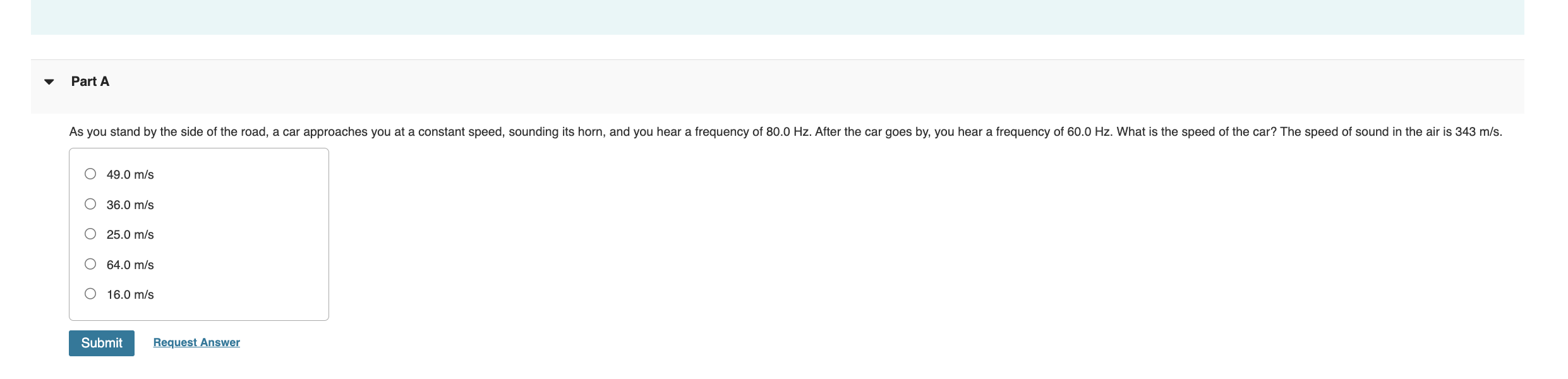 Part A 4 9 . 0 m / s 3 6 . 0 m / s 2 5 . 0 m / s