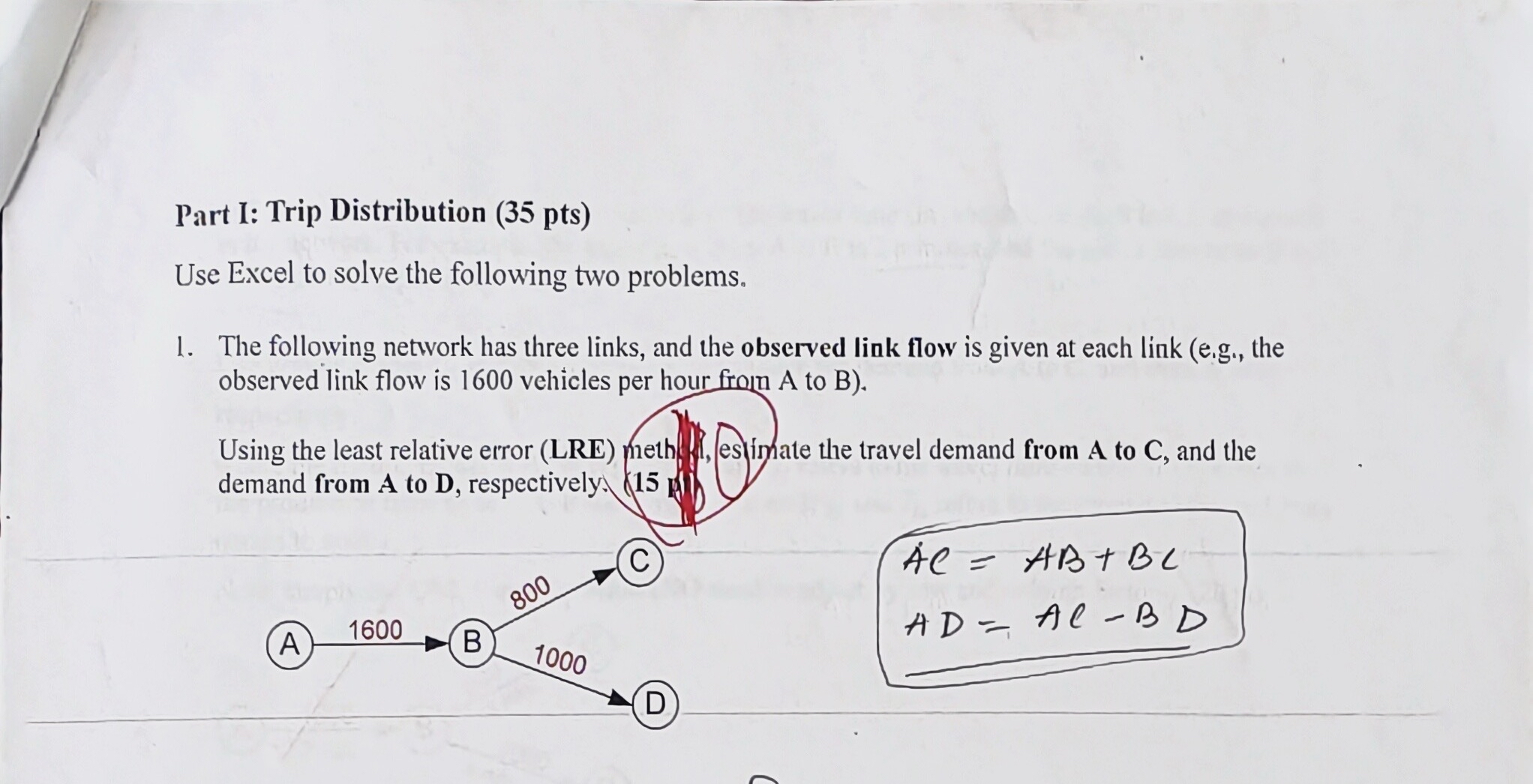 Part I: Trip Distribution ( 3 5 pts ) Use Excel