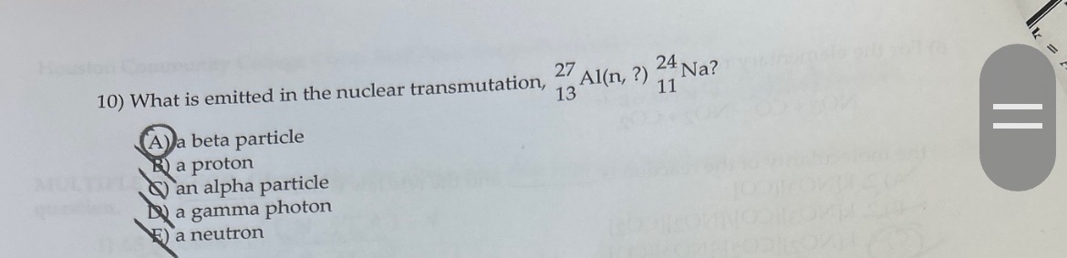 What is emitted in the nuclear transmutation, ? 1