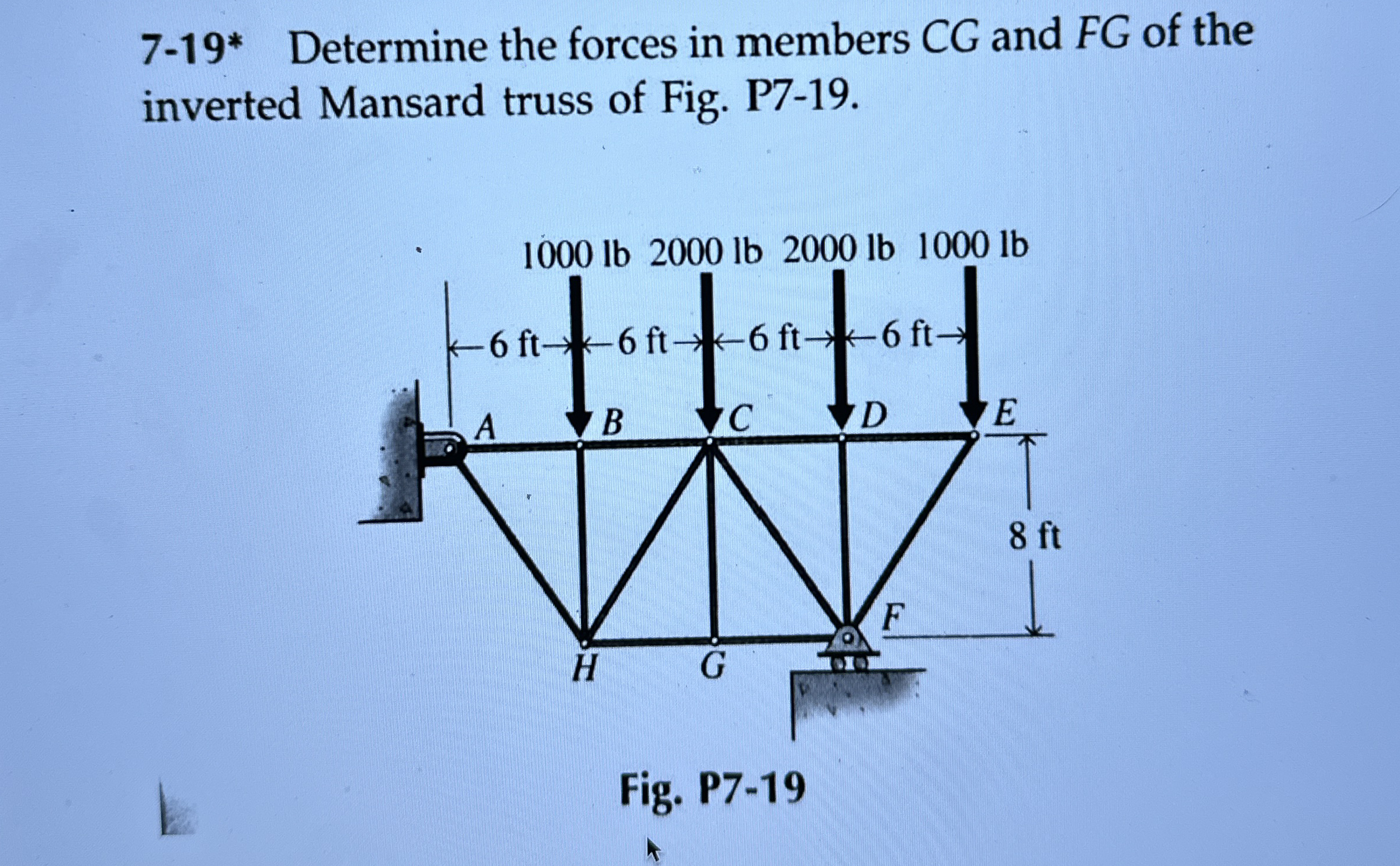7 - 1 9 * Determine the forces in members C G and