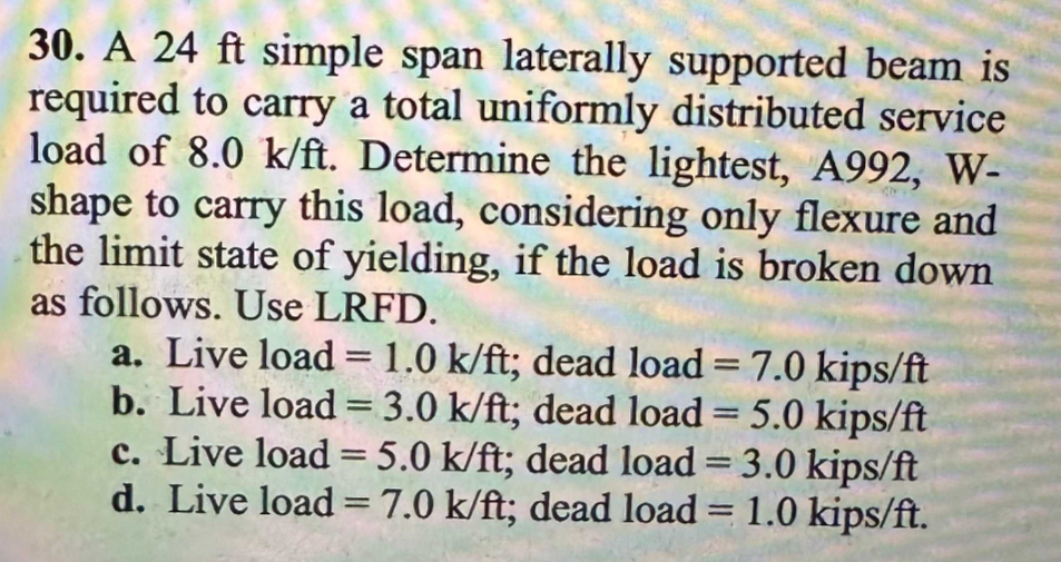 A 2 4 ft simple span laterally supported beam is