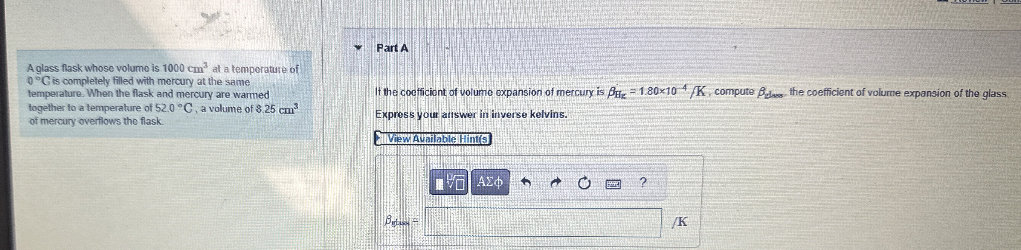 A glass flask whose volume is 1 0 0 0 c m 3 at a