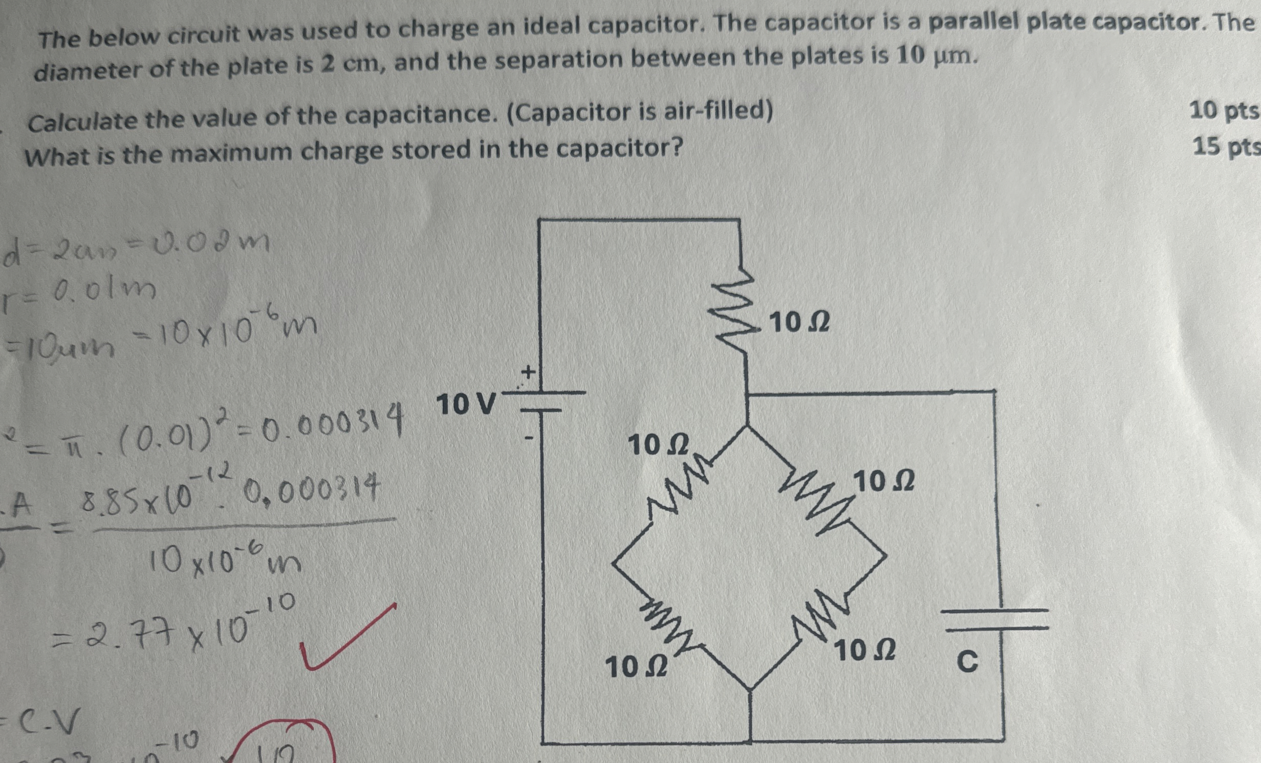 The below circuit was used to charge an ideal