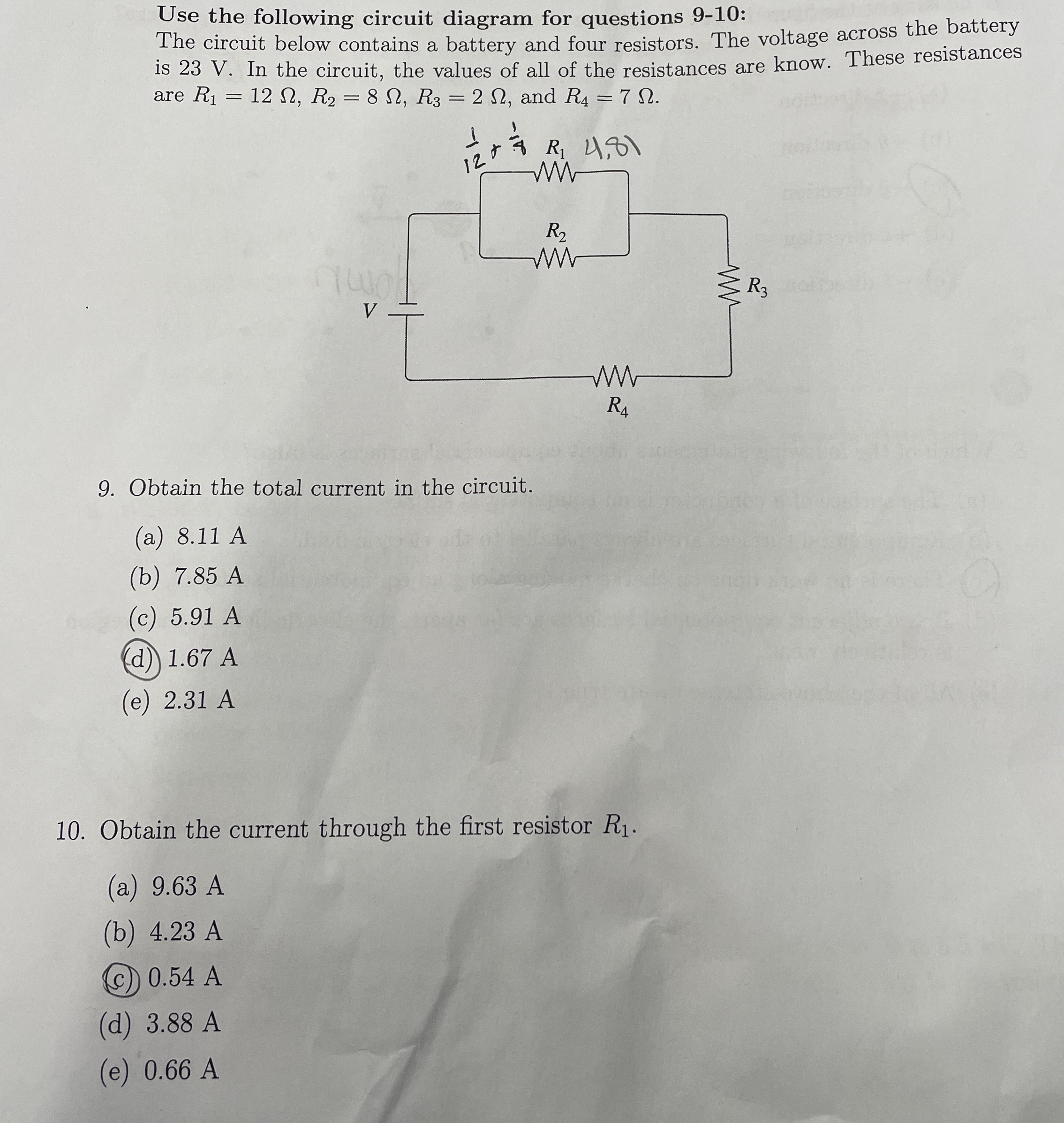 Use the following circuit diagram for questions 9