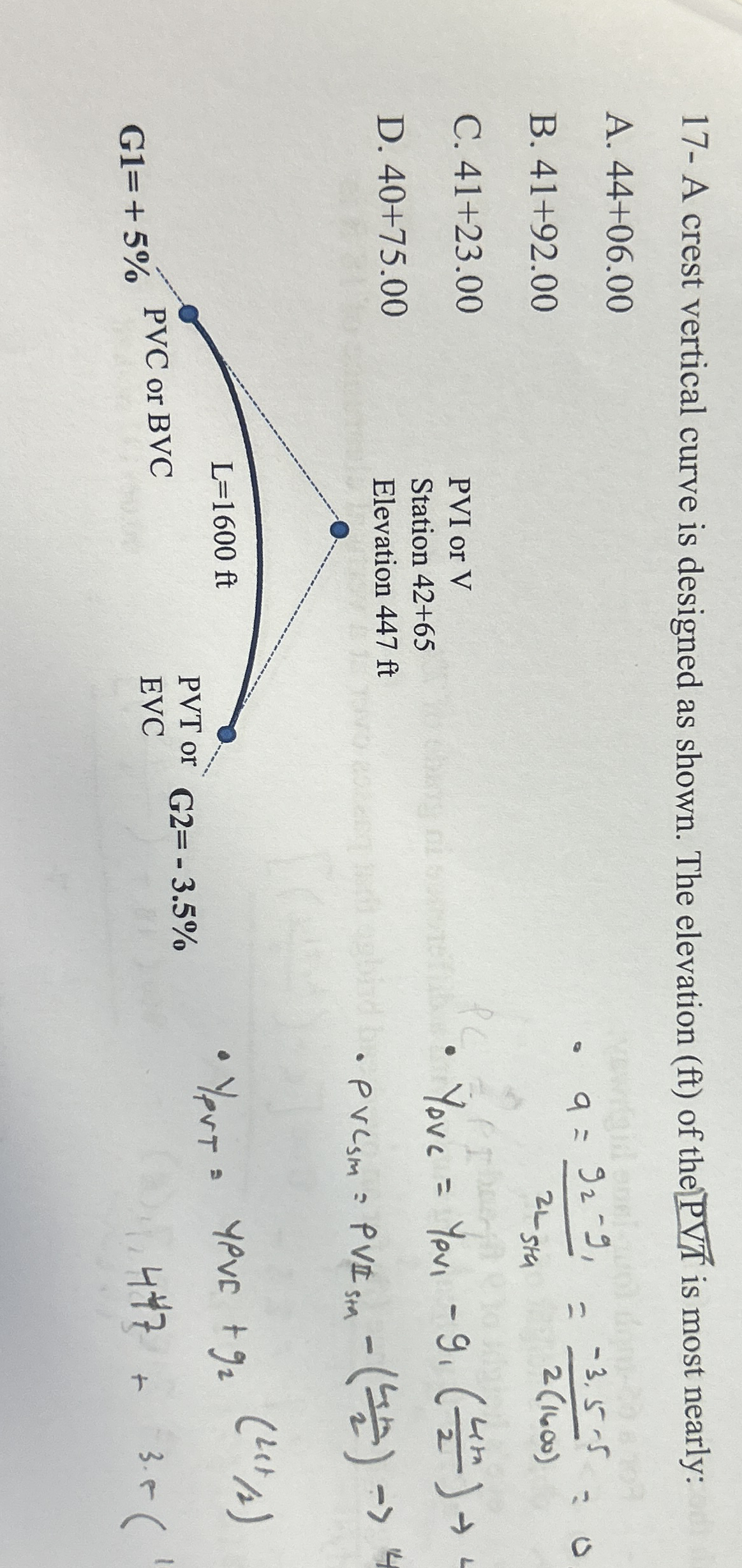 1 7 - A crest vertical curve is designed as