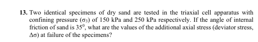 Two identical specimens of dry sand are tested in