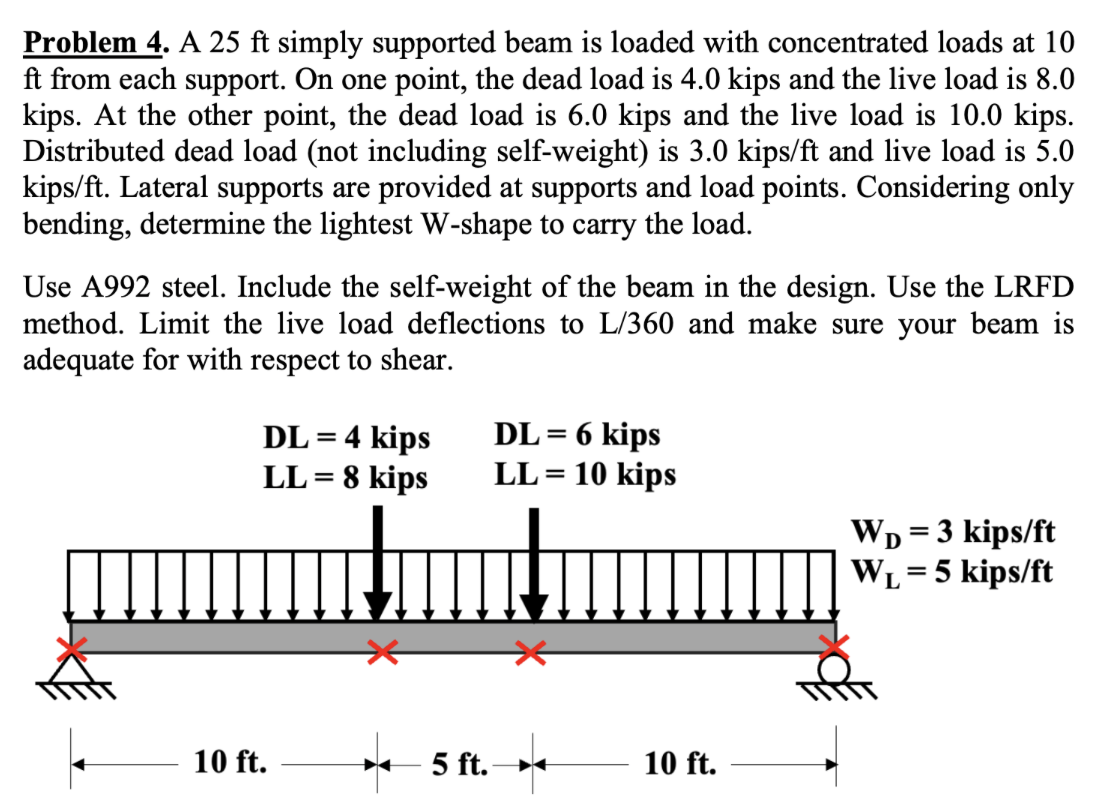 Problem 4 . A 2 5 ft simply supported beam is