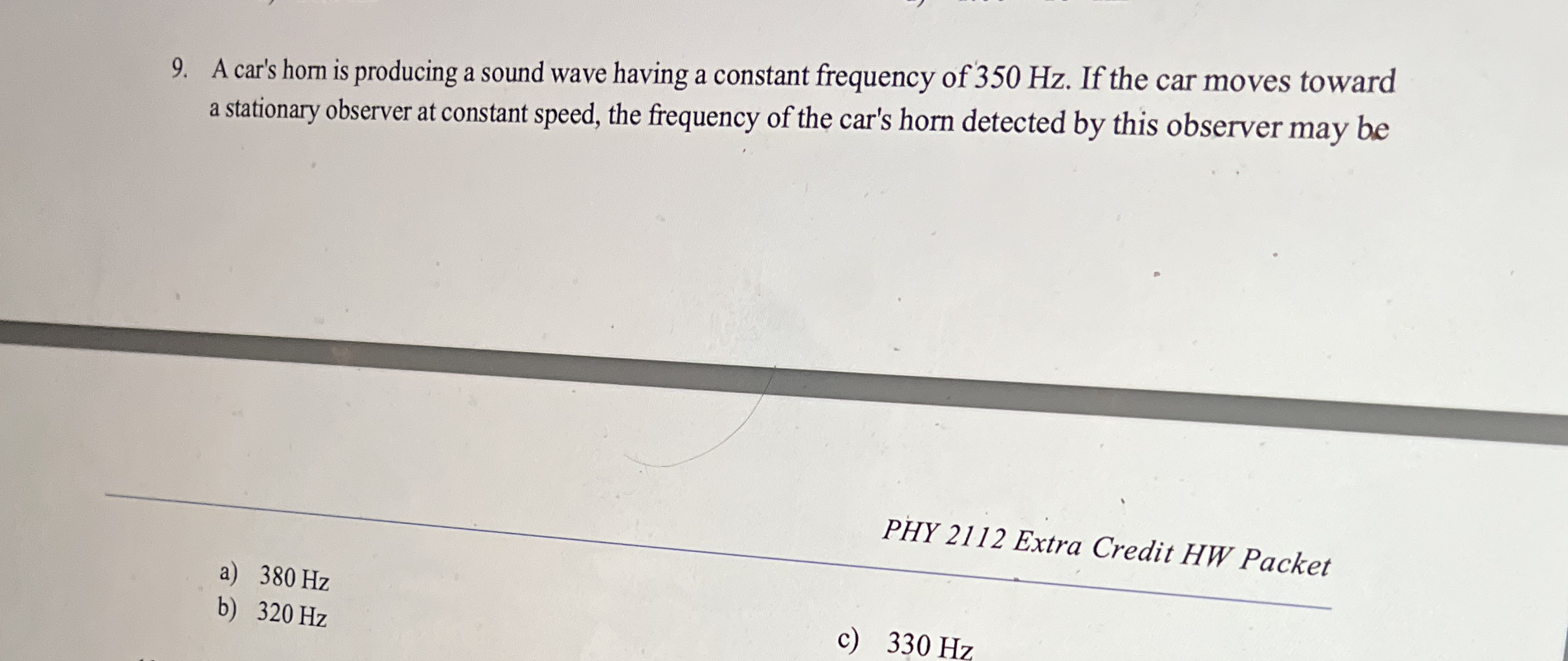 A car's hom is producing a sound wave having a