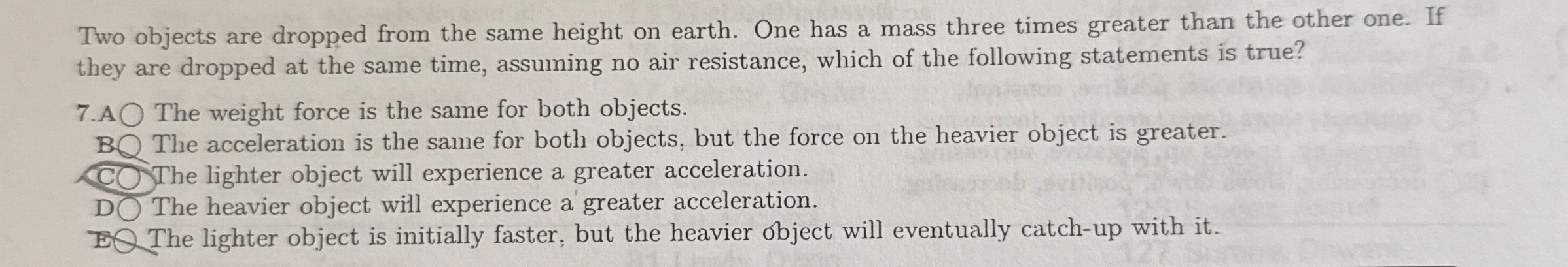 Two objects are dropped from the same height on