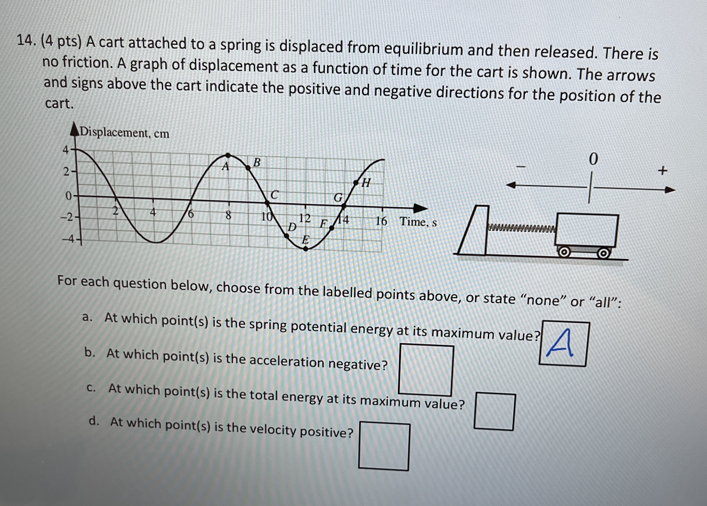 ( 4 pts ) A cart attached to a spring is