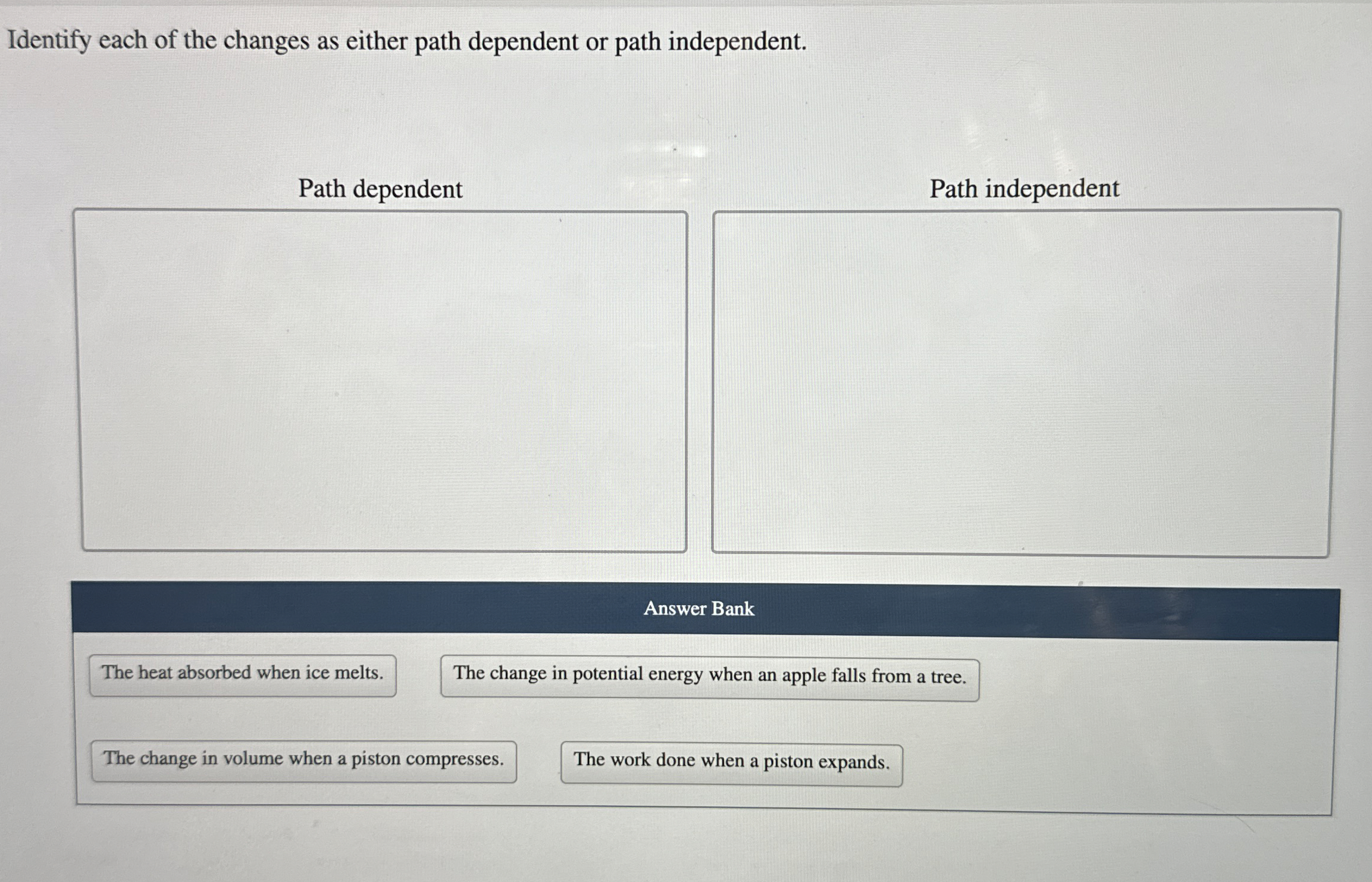 Identify each of the changes as either path