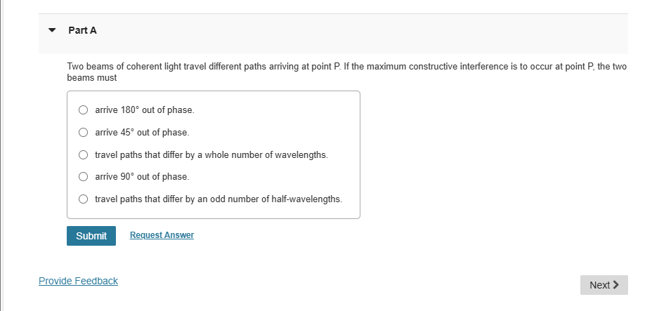 Part A Two beams of coherent light travel