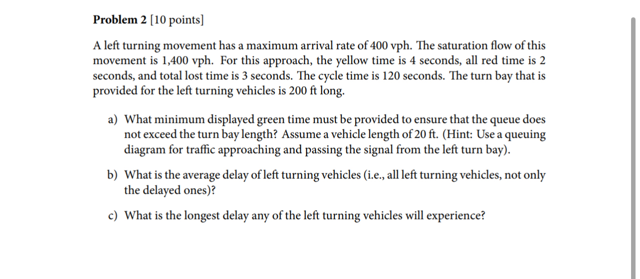 Problem 2 [ 1 0 points ] A left turning movement