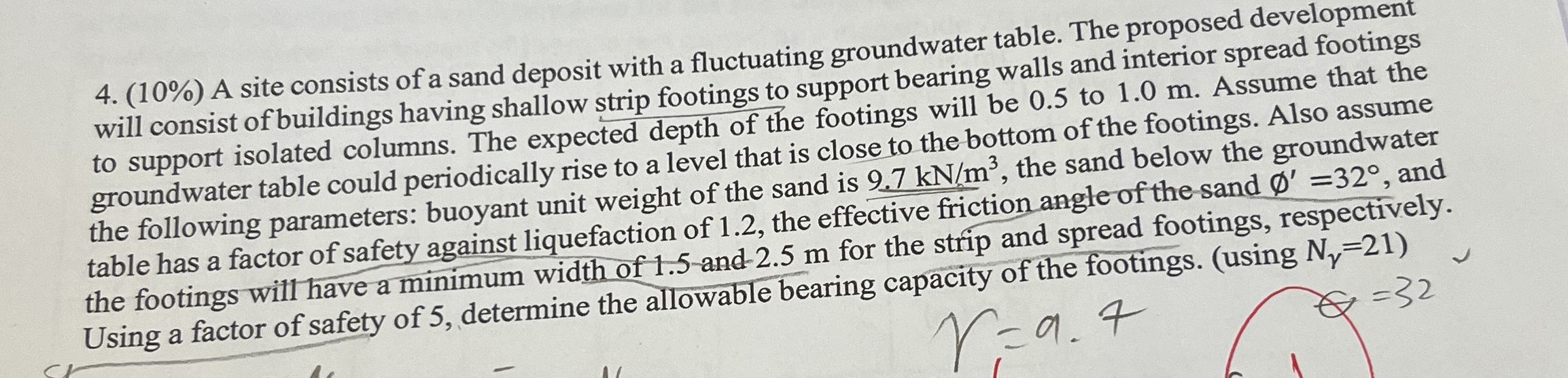 ( 1 0 % ) A site consists of a sand deposit with