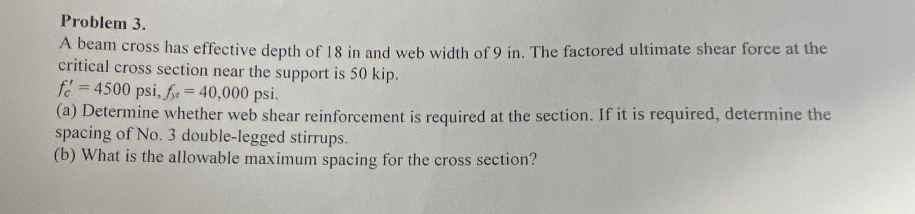 Problem 3 . A beam cross has effective depth of 1