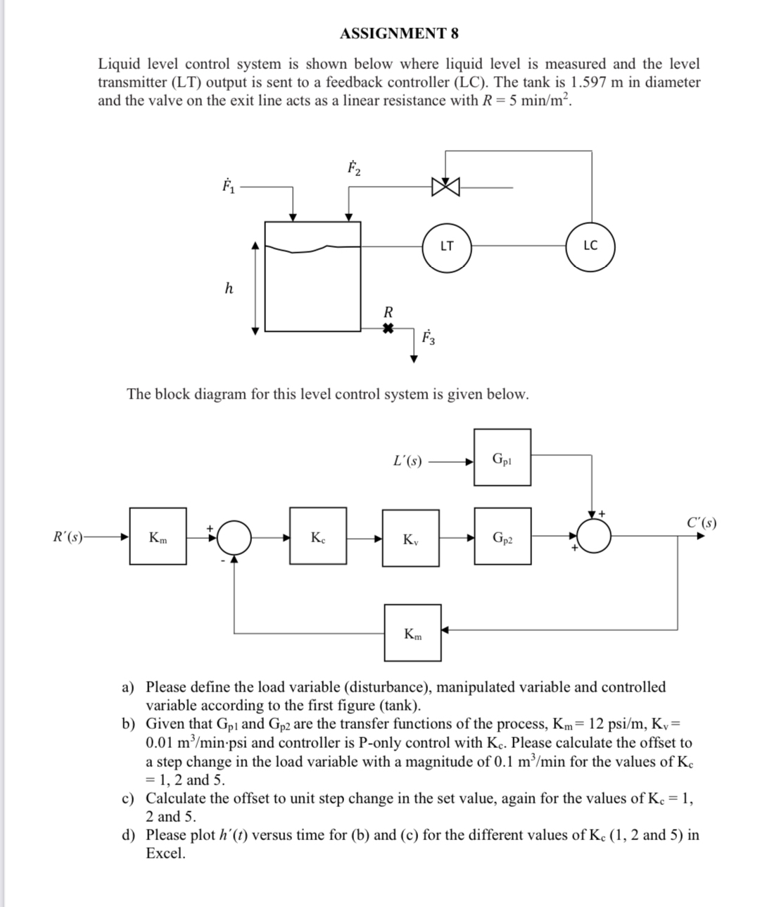 ASSIGNMENT 8 Liquid level control system is shown