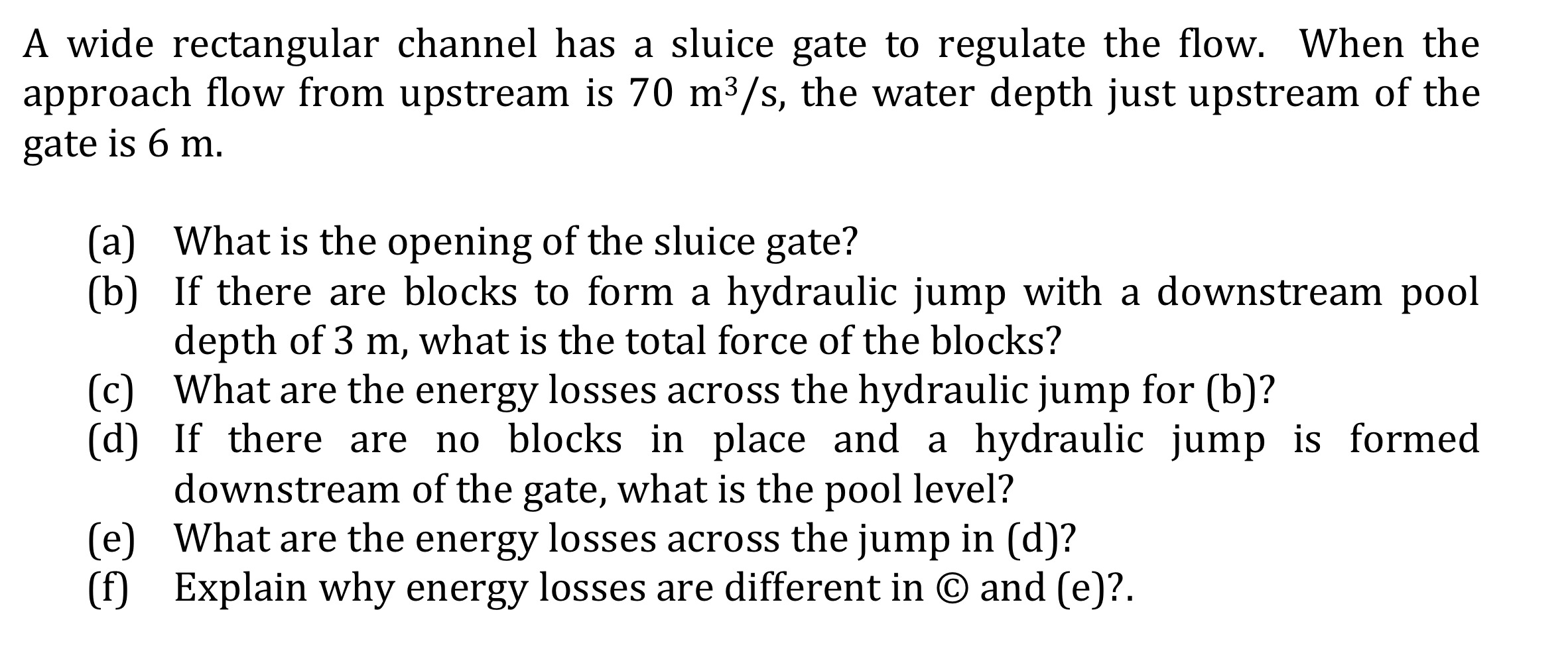 A wide rectangular channel has a sluice gate to