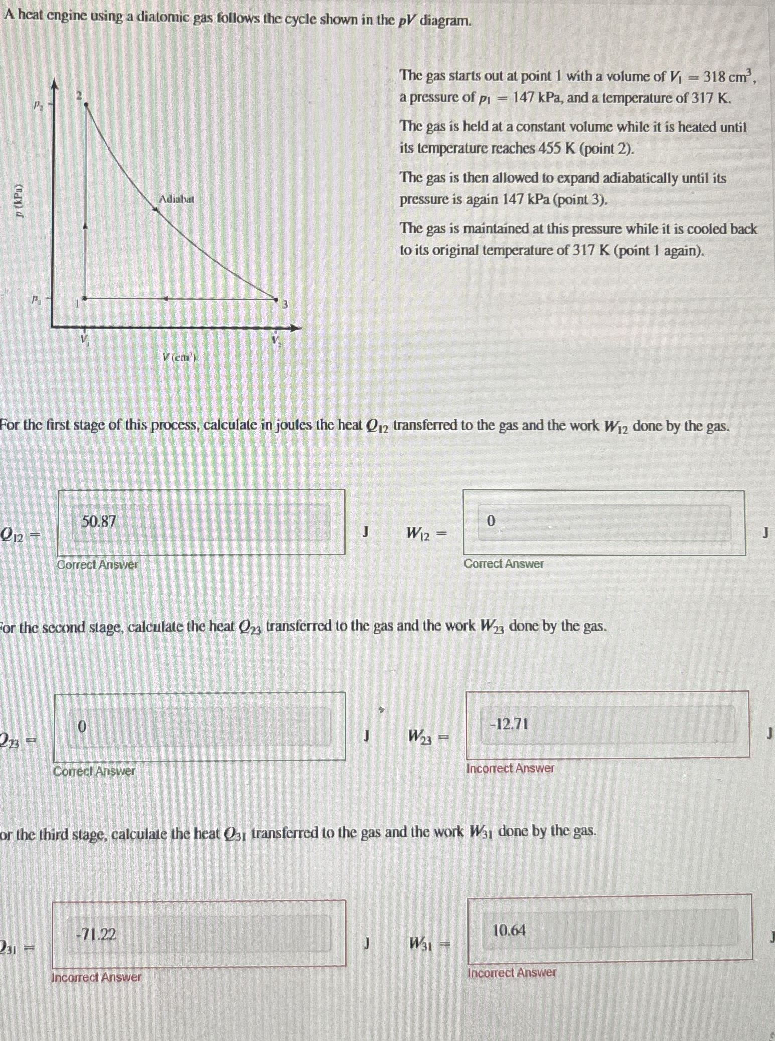 A heat engine using a diatomic gas follows the