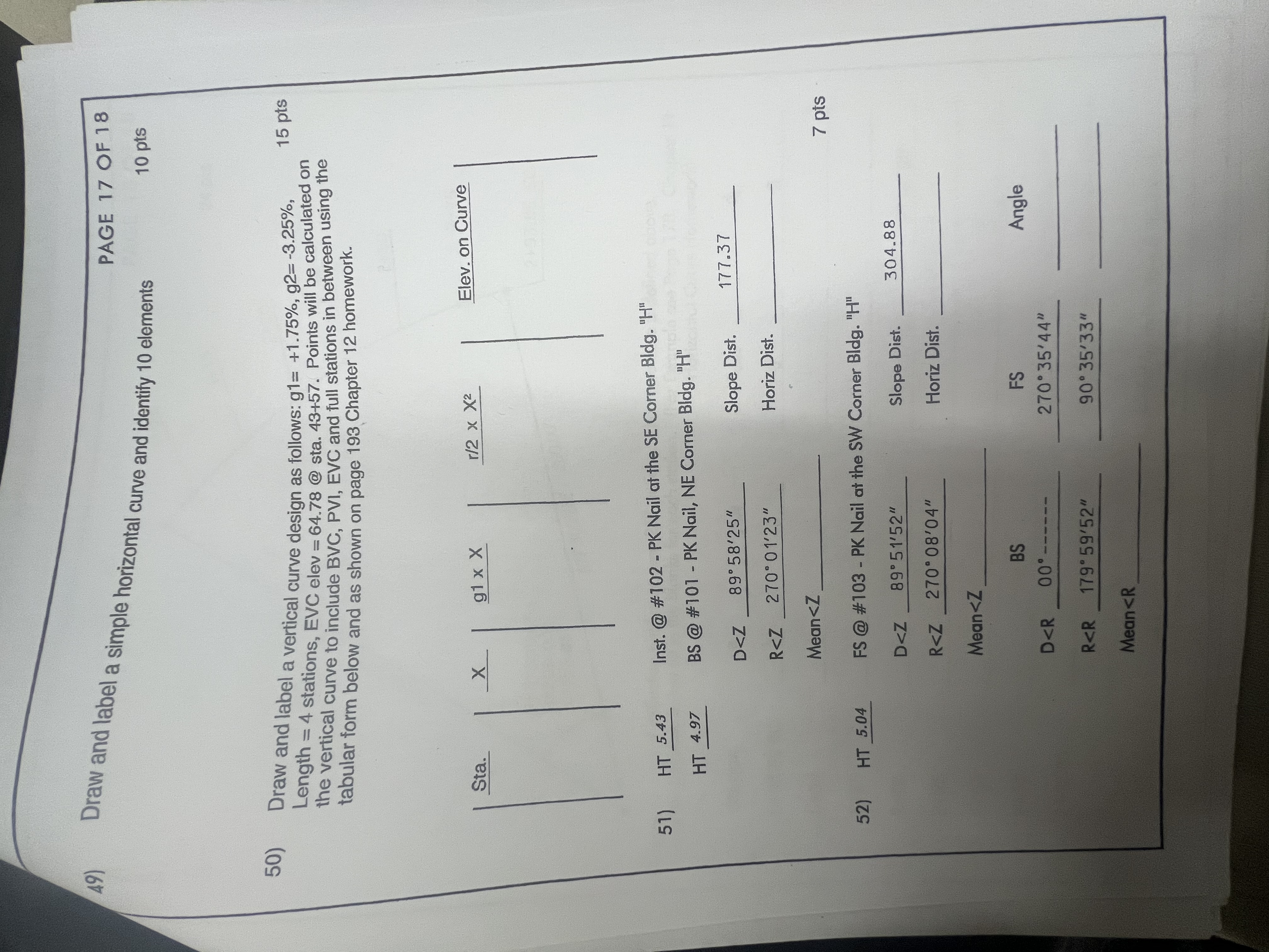 Draw and label a simple horizontal curve and