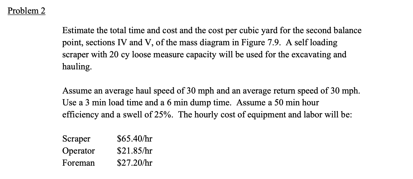 Problem 2 Estimate the total time and cost and