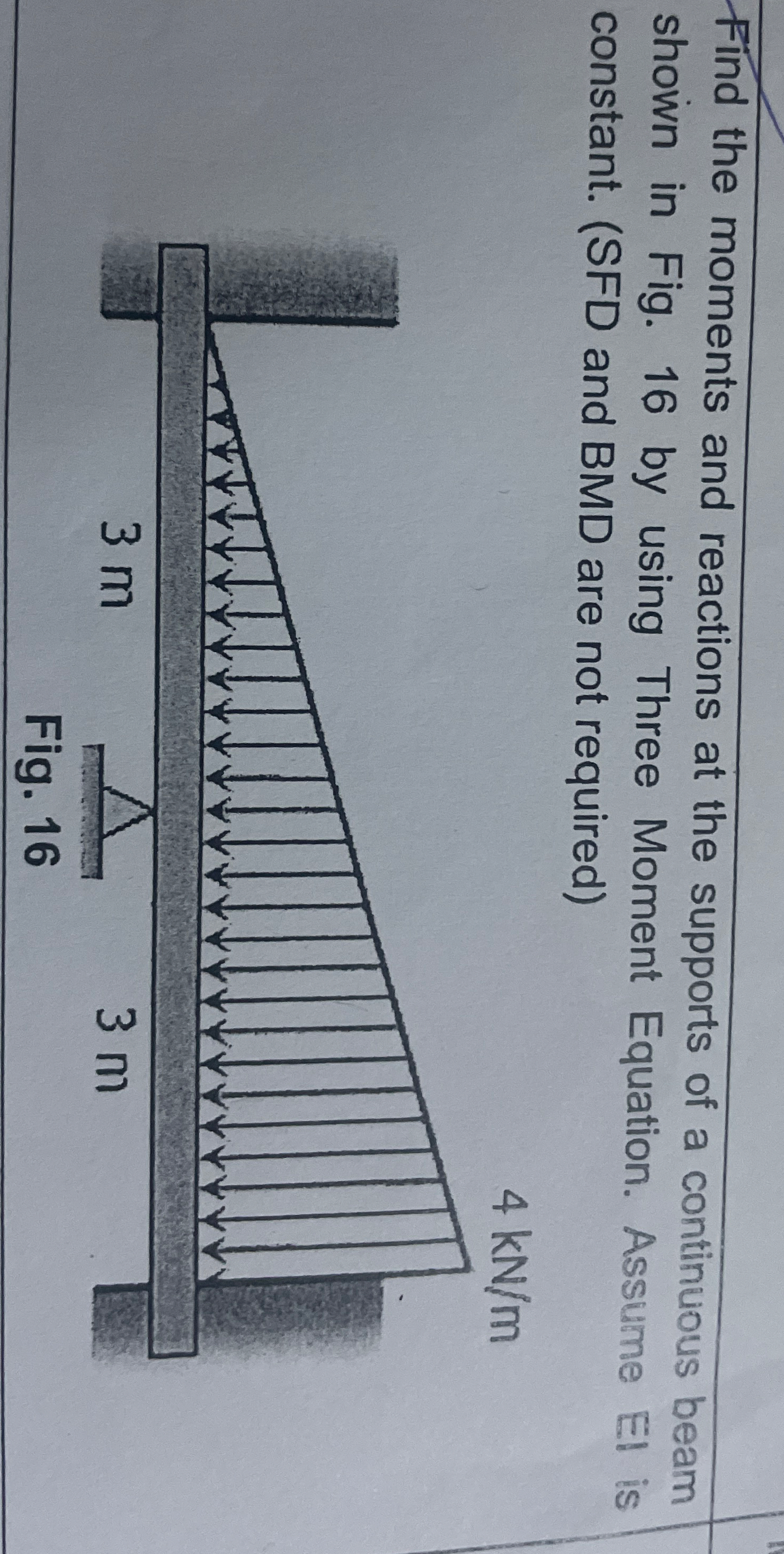 Find the moments and reactions at the supports of