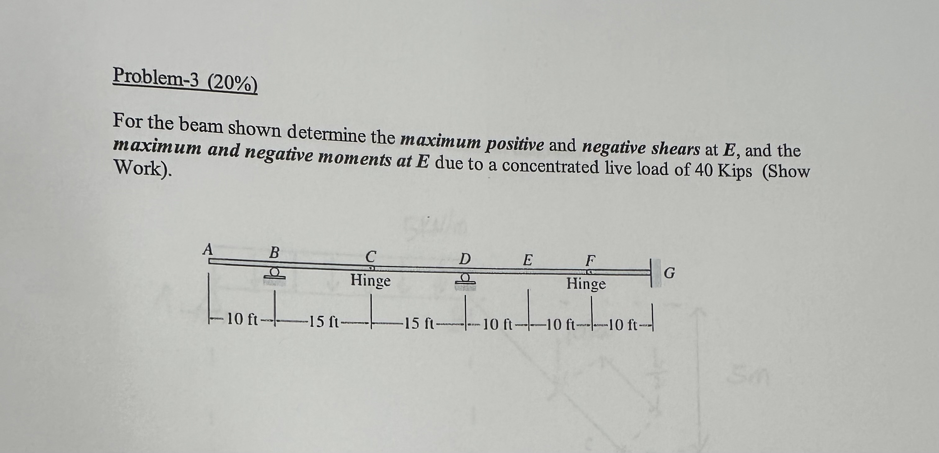 Problem - 3 ( 2 0 \ % ) For the beam shown