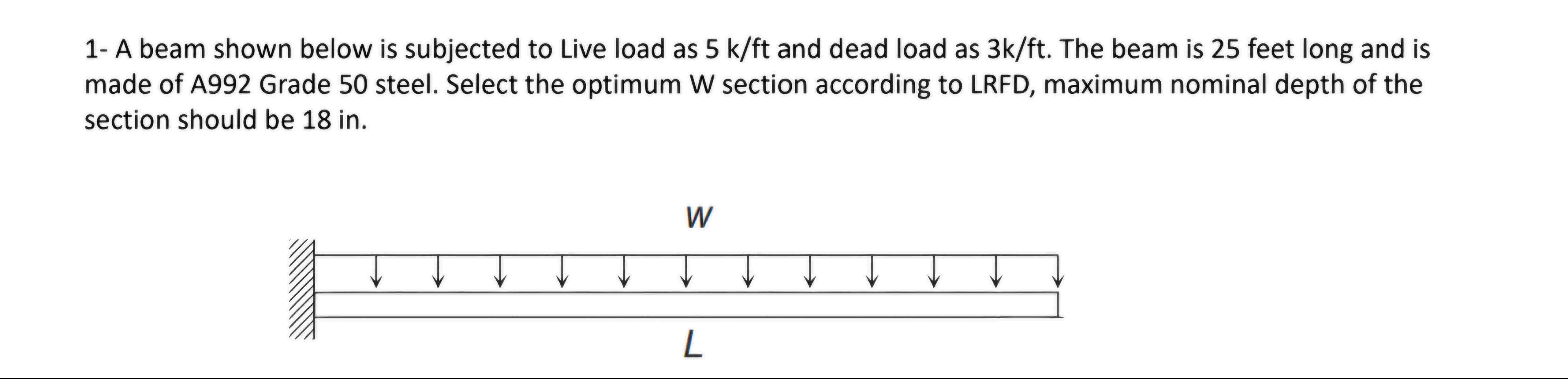 1 - A beam shown below is subjected to Live load